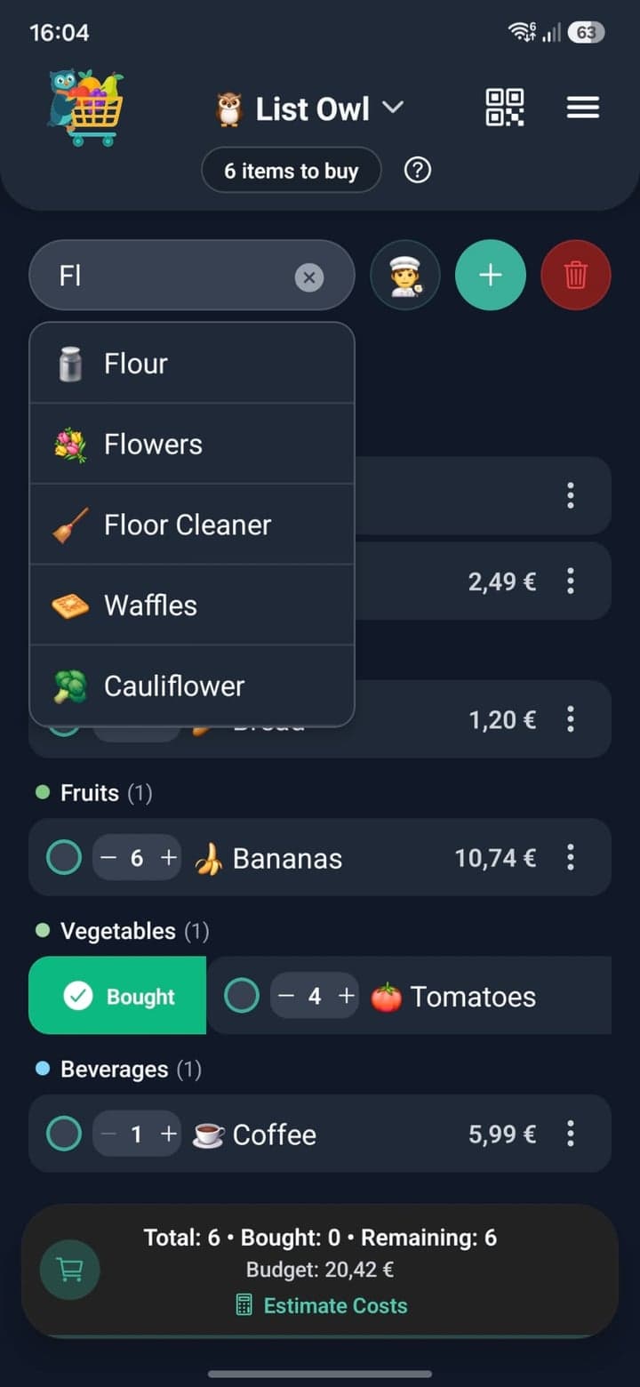 List Owl shopping list sorted by store aisle