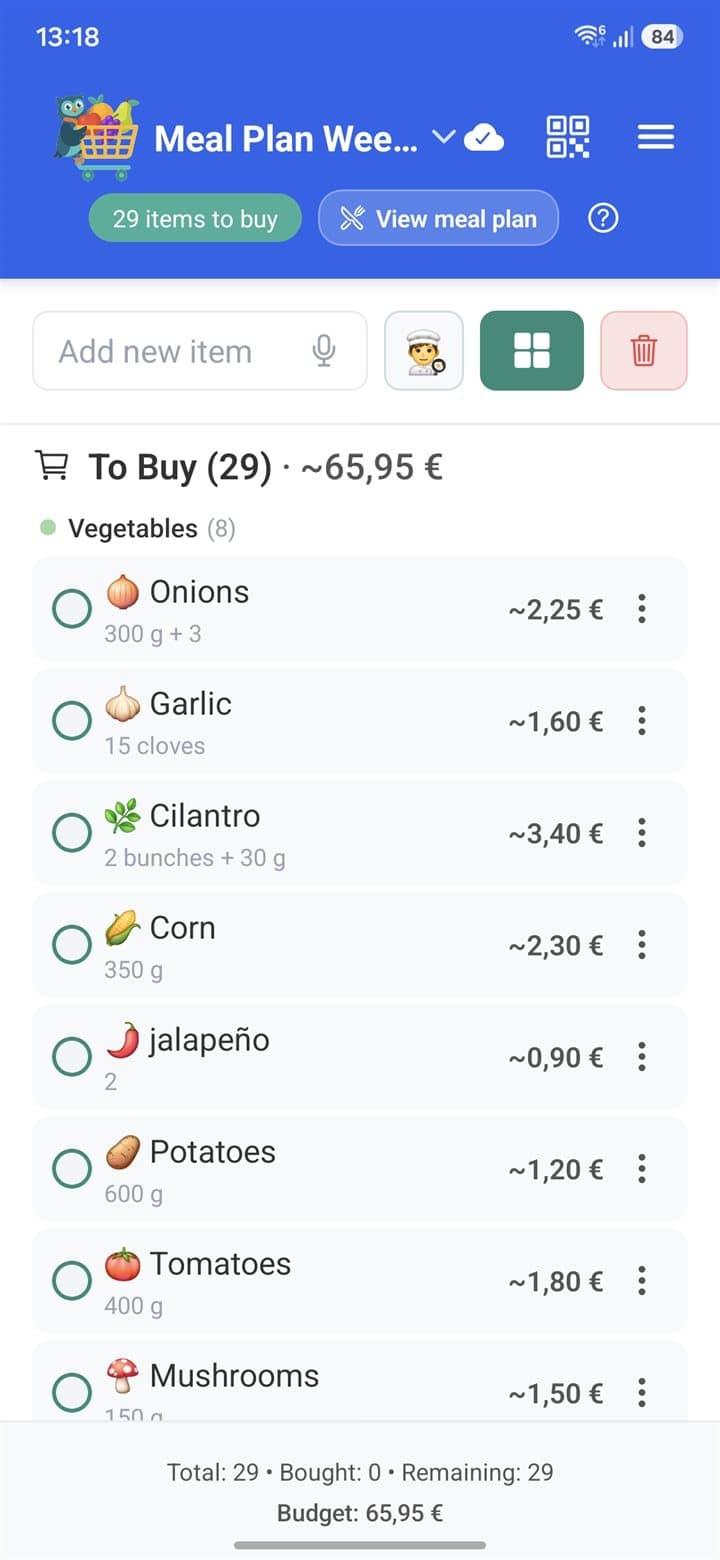 Shop from one sorted list — List Owl meal planner screenshot