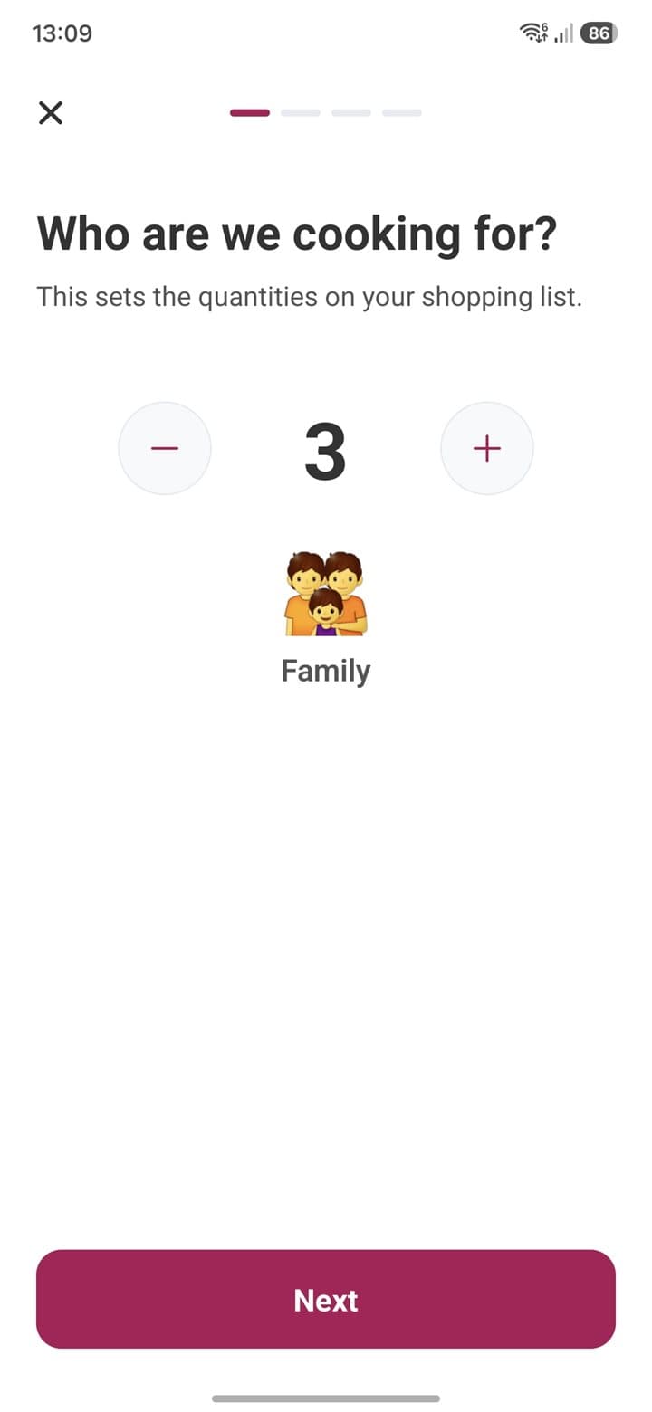 Who you're cooking for — List Owl meal planner screenshot