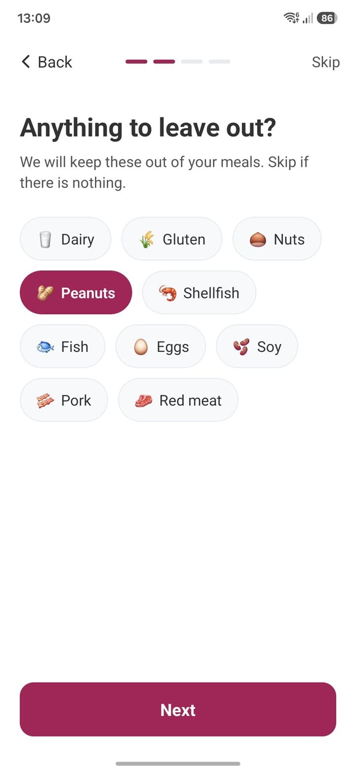Anything to leave out — List Owl meal planner screenshot