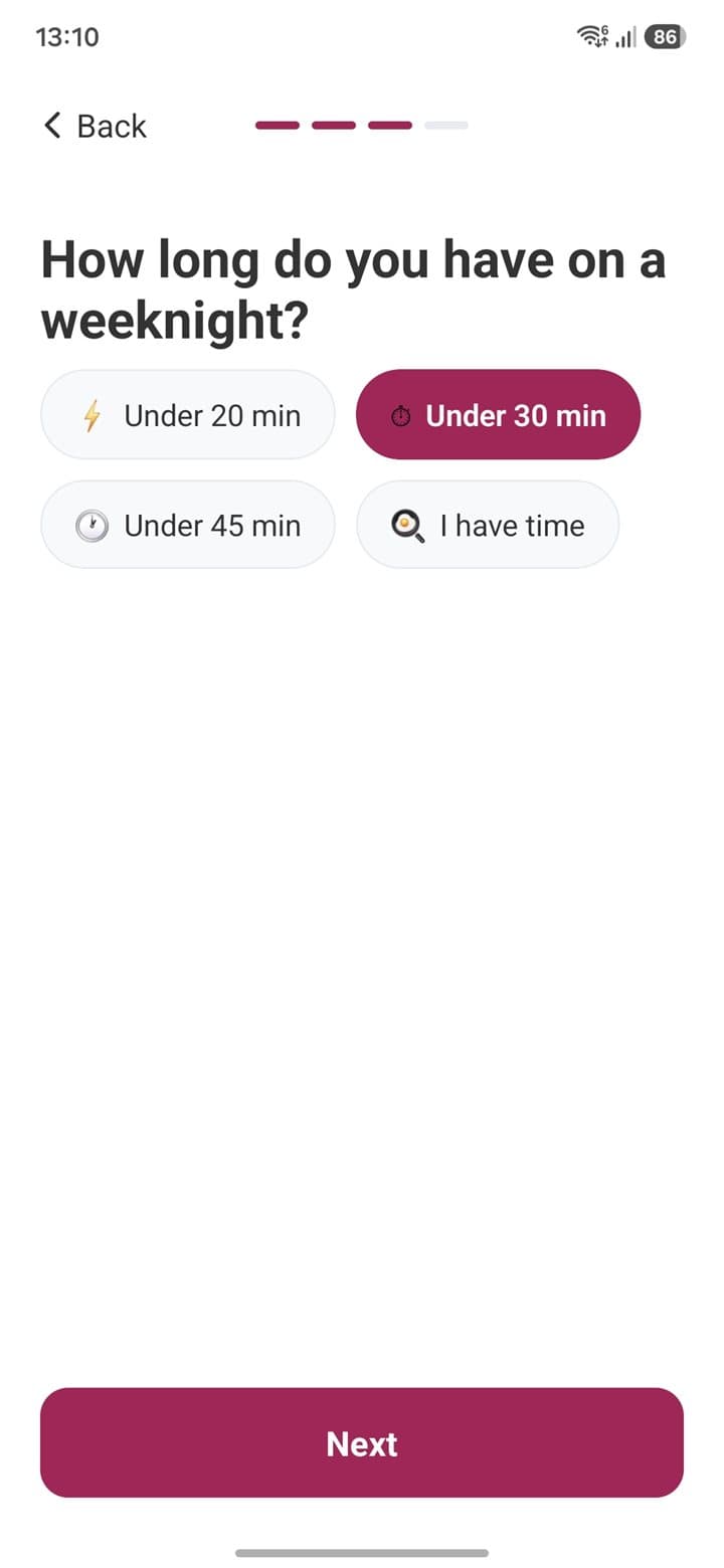 Your weeknight time — List Owl meal planner screenshot