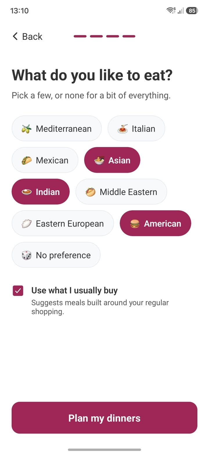 What you like to eat — List Owl meal planner screenshot