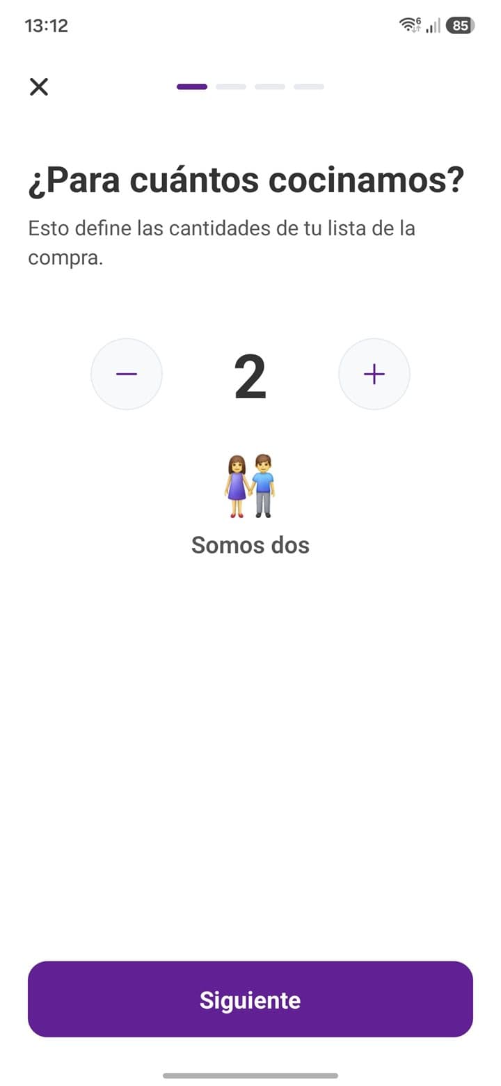 Para cuántos cocinas — Captura del planificador de comidas de List Owl