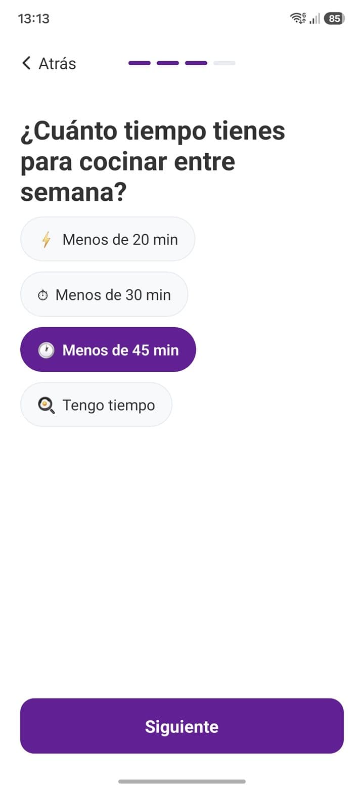 Tu tiempo entre semana — Captura del planificador de comidas de List Owl